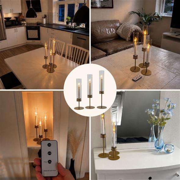 Cylinder lysestage m. LED lys – Sæt med 3 stk.