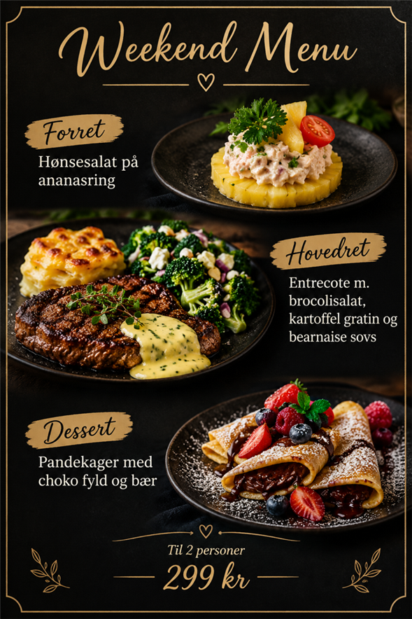 Weekend menu f/2 personer